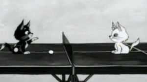 the critic,ping pong,cat,black and white,cartoon,pingpong