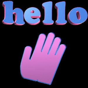 hello,hi,tumblr,3d,app,hand,transparent,android,sticker,loop,pink,text,wave,hey,ios,sup,rotate,swivel,3dtext,queenwave,hi art