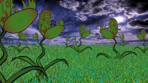 landscape,grass,animation,cartoon,fall,autumn,field,bee,bees,insect,insects,kitsune,kowai,kitsunekowai,kitsune kowai,wasps,venus flytrap,carnivorous plant,dionaea muscipula,insectivorous plants