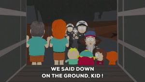 eric cartman,stan marsh,scared,kenny mccormick,police,butters stotch,afraid,raid