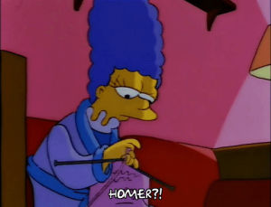 knitting,season 3,marge simpson,episode 12,tired,marge,couch,selma bouvier,patty bouvier,3x12