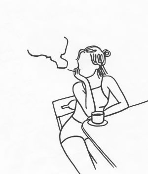 black and white,girl,illustration,coffee,drawing,smoking,cigarette