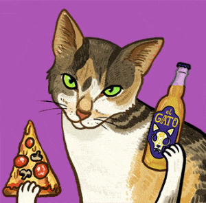 cat,party cat,pizza,beer,my art