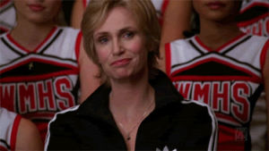 holding laugh,funny,glee,fun,jane lynch,sue sylvester,laugh