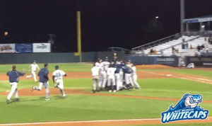 fun,excited,celebration,jumping,championship,milb,grand rapids,whitecaps,west michigan,wcaps,miley and liam