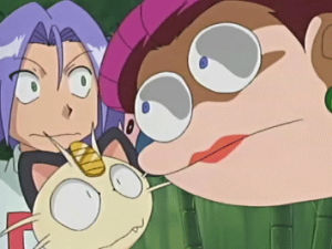 jessie,anime,pokemon,team rocket,meowth,jessie and james,why do humans do this,humans are weird,that is creepy