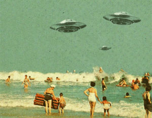 retro,beach,ufo,ovni,family trip