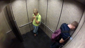 elevator,weird,prank,stretching