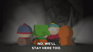 eric cartman,stan marsh,kyle broflovski,scared,dark,kenny mccormick,afraid,frightened,flashlight
