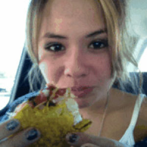 car,smiling,eating,hungry,taco