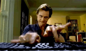 computer,jim carrey,fast typing,bruce almighty,happy