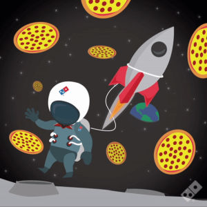 floating,rocket,planet,astronaut,food,pizza,space,logo,feelings,tasty,dominos,greatness,pizza love,spaceman,gifeelings