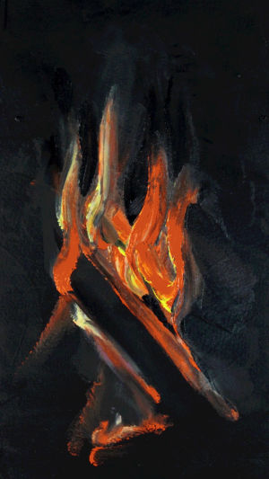 camping,painting,lauren gregory,mesmerizing,oil painting,stop motion,animation,fire,camp fire,ketchup and mustard