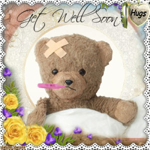 Get Well Soon Teddy Bear With Flowers Stock Photo - Download Image