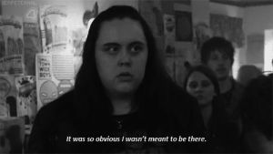 quote,black and white,tv show,bw,relatable,uncomfortable,my mad fat diary,out of place