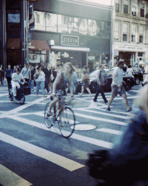 new york city,crosswalk,bicycle,girl,3d,color,nyc,bike,street,manhattan,downtown,pjm