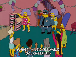 selma bouvier,party,marge simpson,episode 17,season 15,principal skinner,cheering,15x17,bell book and candle
