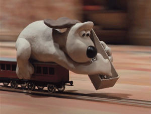 train,wallace and gromit,gromit,super fast,cartoon,chase,aardman,feathers mcgraw,go faster