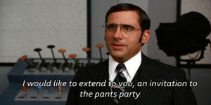 anchorman,invitation,smiling,steve carell,working,pants