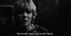 american horror story,evan peters,breakup,ahs,the hunger games,violet harmon,jennifer lawrence,crying,tate langdon,response,tate and violet,violet and tate,i volunteer,monster house,i volunteer as tribute