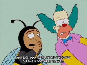 episode 9,season 14,upset,annoyed,krusty the clown,14x09,helping,bumblebee man,lolo bosch,price is right game