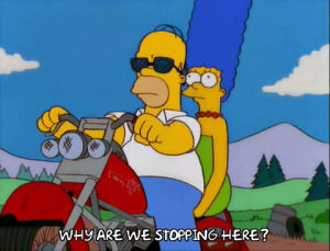 homer simpson,marge simpson,episode 8,season 11,motorcycle,questioning,11x08,stopping
