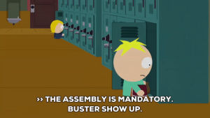 excited,butters stotch,questioning,locker
