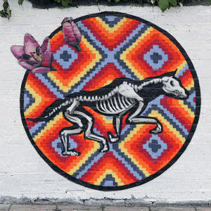 psychedelic,flowers,dog,skeleton,street art,colours