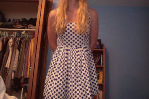 dress,cute,girl,polka dots,blue and white,im as cool as the other side of the pillow