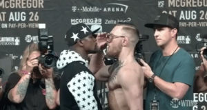conor mcgregor,boxing,mayweather,floyd mayweather,mcgregor,face off,press conference,barclays,barclays center,may mac world tour,maymacworldtour,facing off,mayweather vs mcgregor