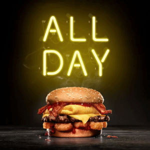 burger,lunch,breakfast,good morning,carls jr,happy,excited,hungry,morning,applause,dinner,all day,every day,carlsjr,breakfast burger