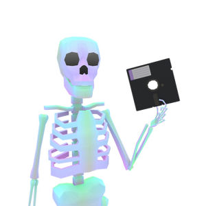 floppy disk,skeleton,computer,save