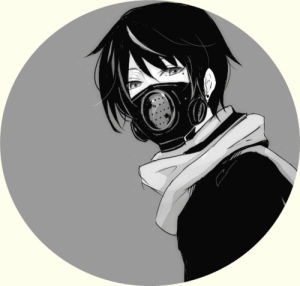 anime boy,gas mask,anime,illustration,dark,manga,gothic,monochrome