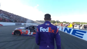 monster energy nascar cup series,excited,win,nascar,winning,pumped,denny hamlin,brit robertson,fist in air