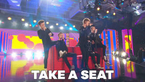sit down,couch,sofa,take a seat,nickelodeon,halo,sitting,boy band,dance moves,sit,halo awards