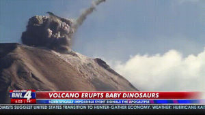 dinosaurs,volcano,news report,heatherette