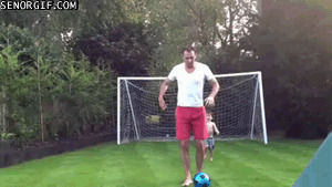 kick,fail,soccer,goal,dad,ouch,home video,son