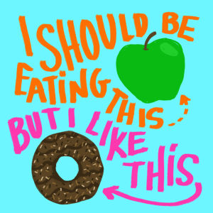 nutrition,health,lettering,typography,breakfast,food,design,fun,illustration,humor,eating,apple,fruit,diet,donut,denyse mitterhofer