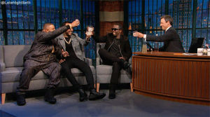 cheers,french montana,drinking,drinks,seth meyers,dj khaled,diddy,late night with seth meyers,lnsm,drink up