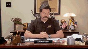 waiting,ron swanson,parks and recreation,the johnny karate super awesome musical explosion show,commercial,watch,nick offerman,very good,7x10,very good building development co