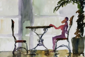 balcony,art,film,girl,illustration,artists on tumblr,pink,motion graphics,chair,table,watercolor,beautiful eyes,willkim,watercolor animation