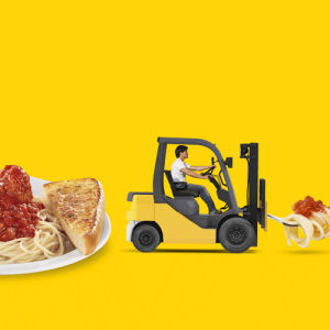 delivery,food,forklift,spaghetti,funny,lol,humor,dennys