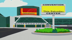 dance,south park,dance off,neon sign,flashing sign,convention center