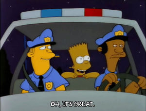 season 3,happy,bart simpson,episode 18,excited,3x18,police car