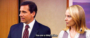 you are a thief of joy,the office,rude,michael scott,no,tv show,dessert,dating,date,wrong,restaurant,steve carrel,bad decision,dessert menu,give me cake
