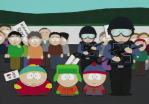 eric cartman,stan marsh,kyle broflovski,confused,rally,swat