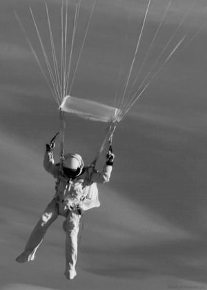 astronaut,skydive,black and white,felix baumgartner,the hills