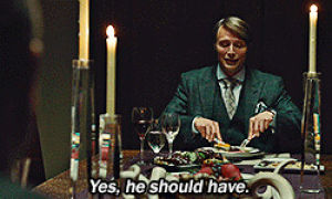 mads mikkelsen,hannibal,hannibal lecter,jack crawford,stop eating hannibals food,if crawford would only know,this reaction