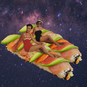 vintage,sushi,percolate galactic,collage,space,nice right,sunbathers