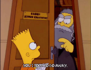 door,rabbi hyman krustofsky,season 3,bart simpson,episode 6,angry,annoyed,3x06,bothering
